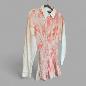 Pink White Y2K Tie Dye Shirt Dress Long Sleeve Large